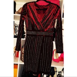 Windsor burgundy party velvet mini dress